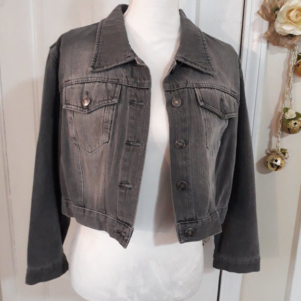 Jeanology Cropped Denim Jacket Size 18 ~ (Gray) By METRO STYLE